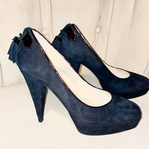 Oscar de la Renta Black Calf Suede Platform Heels